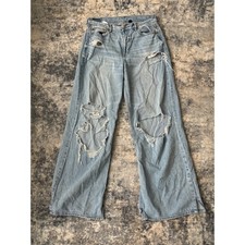 American Eagle Womens Super High Rise Baggy Wide Leg Size 6 Distressed Destroyed