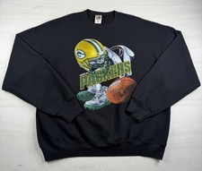Vtg Green Bay Packers Crewneck Sweatshirt Graphic Black 50/50 90s Y2K Mens 2XL