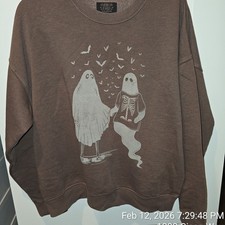 American Eagle Outfitters Brown Ghost Print Crewneck Sweater