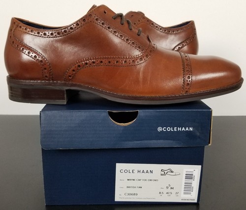 COLE HAAN WAYNE CAP TOE OXFORD LEATHER DRESS SHOES BRITISH TAN C30689 (SIZE 9.5)