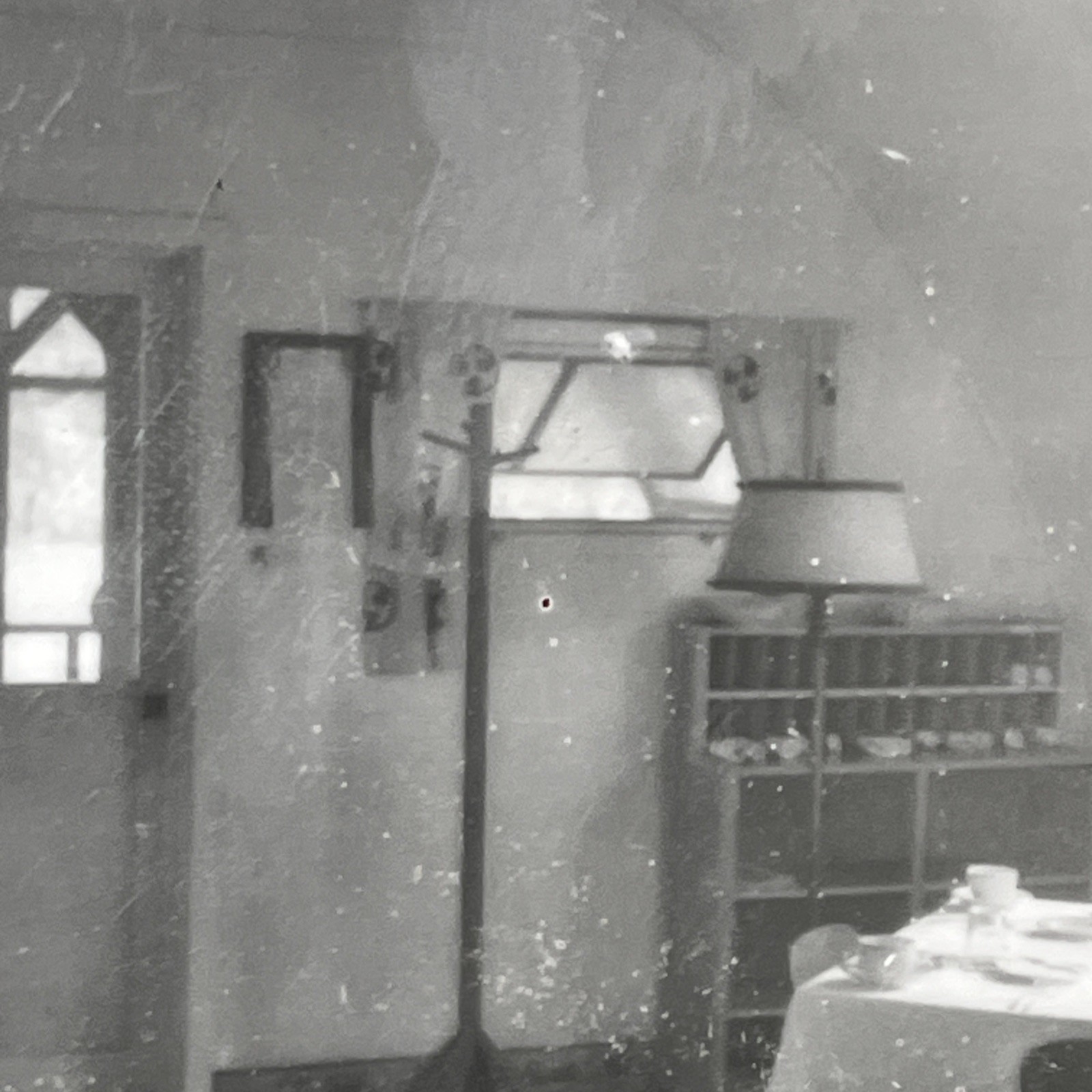 Vintage Photograph Military Base Mess Hall Nuclear Symbol on Curtains -1950- M1