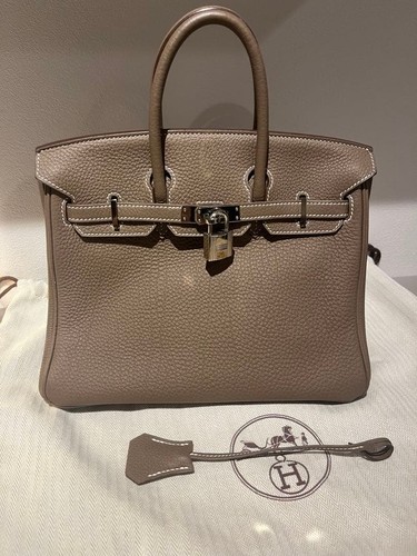 HERMES Birkin 25 Togo Étoupe Silver Hd Q Engraved 847171