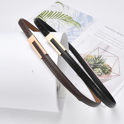 Korean Fashionable PU Leather Thin Waist Strap Belt for Women Metal Accessories - Picture 9 of 16