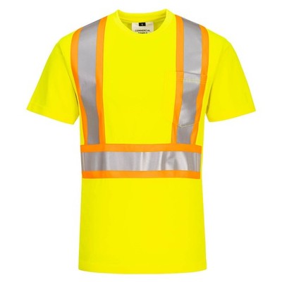 New X-Back Reflective Tape Hi Vis Yellow T-Shirt w/ Pocket Portwest CA110