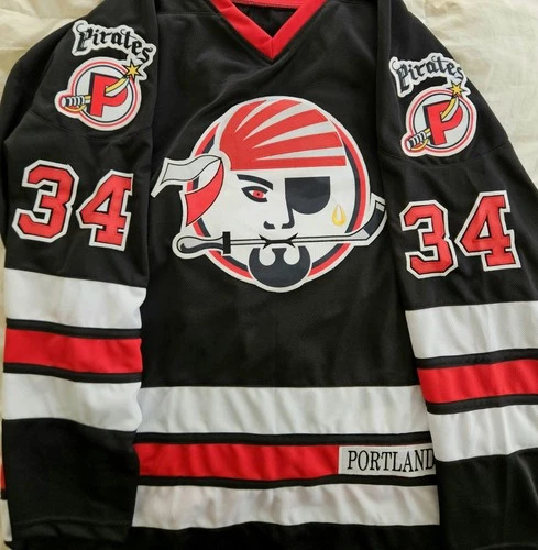 Game Worn Black XXL Portland Pirates Retro Hockey Jersey #34 Excellent Condition