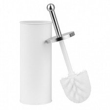 Toilet Brush & Holder Set White Matt Finish Stainless Steel Dense Bristles 