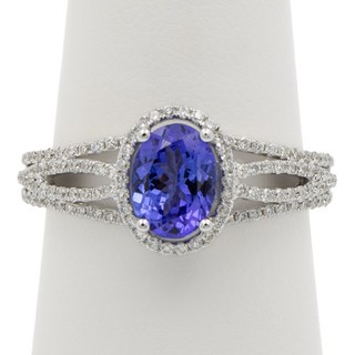 14K Weißgold 1 13ct Ovalschliff blauer Tansanit 0 59ctw Diamant Halo Ring #JB712 3