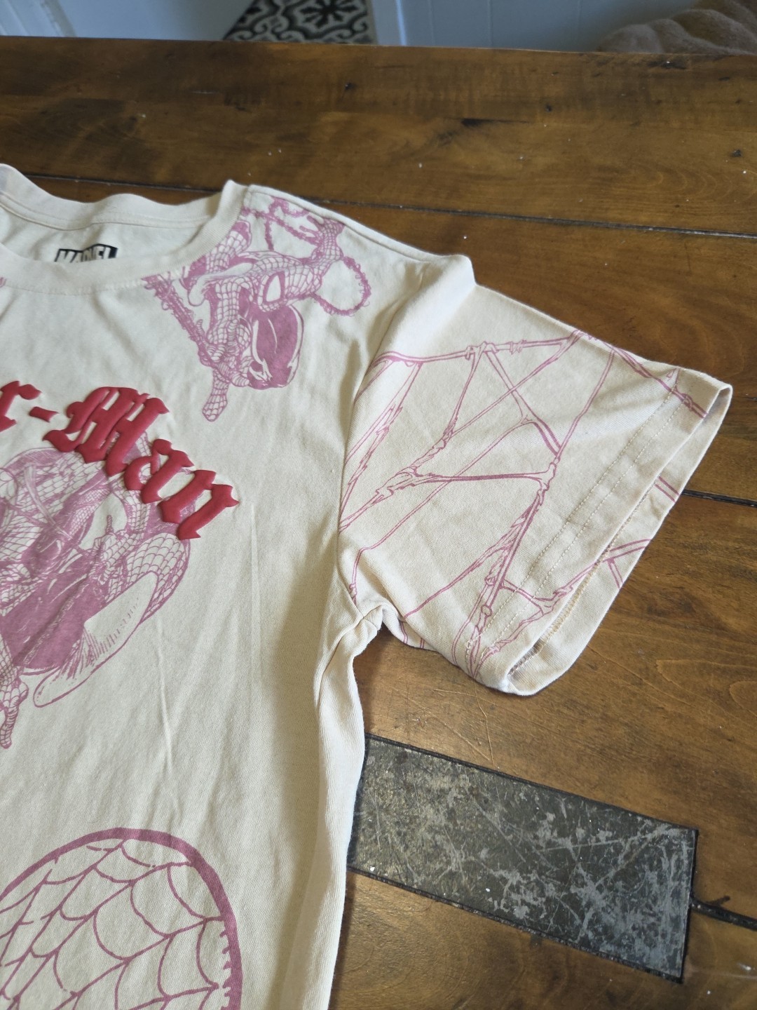 Marvel Spider Man Shirt Large L All Over Print AOP Pink White Graphic Tee image 6