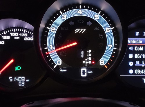 Porsche 911 991.2 Gauge Face Tachometer PDK Black with Blue Solid Accent Ring - Picture 3 of 3