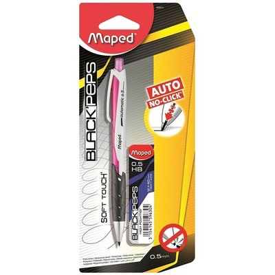 Maped Black Peps Automatic No Click Mechanical Pencil 0.5mm Pink and 12 Leads