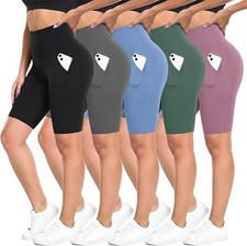 5 Pack Biker Shorts with Pockets Women,5  Soft High Waist Tummy Control Yoga ...