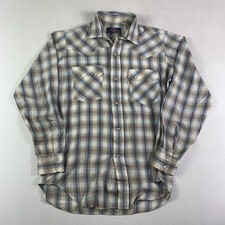 Vtg 1980s Levi Strauss Western Shirt Plaid Pearl Snap White Big E Tag Size Med