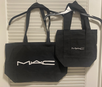 MAC Cosmetics BLACK CANVAS TOTE BAGS (2) ~ 100% AUTHENTIC ~ BOTH NEW IN PACKAGE