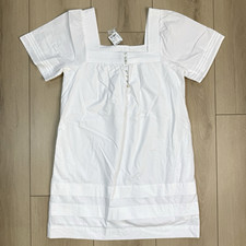 Madewell White Square Neck Tunic Dress XS NWT Pintuck Sleeves Cotton Lined Pocke