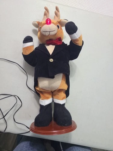 Sound Activated Rudolph In Tuxedo Singing The Red Nosed Reindeer Nose Lights Up