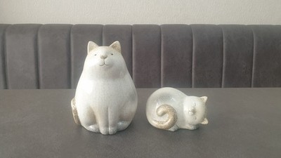 2 Keramik Katze Ornamente Figuren Wohndeko Garten Wintergarten Outdoor Terrasse
