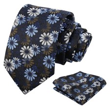 Mens 3.15'' Colorful Flower Necktie and Pocket Square Set Wedding Casual Rust...