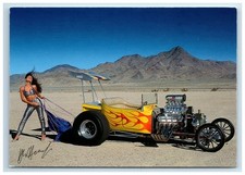 Postcard Hot Rod Ford T Bucket 1923 Flames Sexy Female Automotive Model