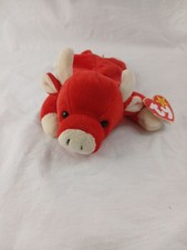Ty Snort the Bull Beanie Baby - Retired 1995 - Grandma  s Storage Find - MWMT PE