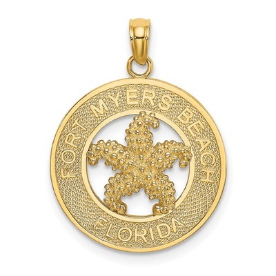 14k Gelbgold Fort Myers Beach FL Rahmen mit Seestern Anhänger