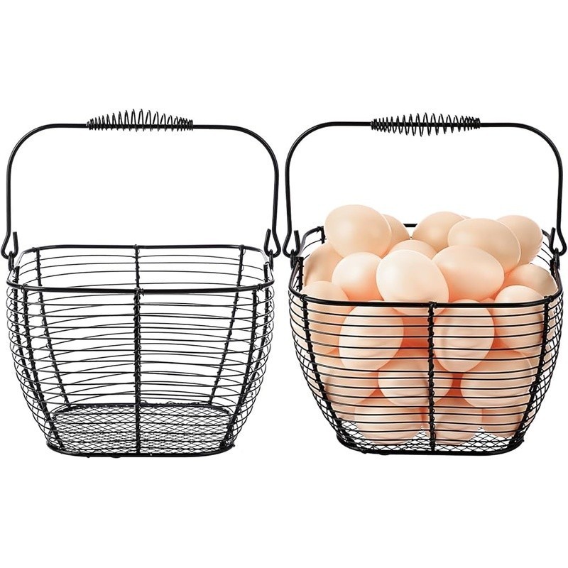Premium Metal Wire Egg Basket Round Farmhouse Style Holder Home Storage New