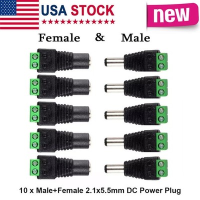 10Pairs Male+Female DC Power Jack Plug Adapter Barrel Connector 5.5mm x 2.1mm