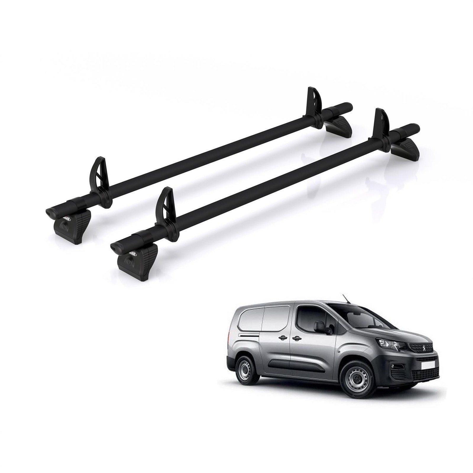 Peugeot Partner Roof Rack for 2018+ [Long L2] 2x Roof Bars Rhino (Black)
