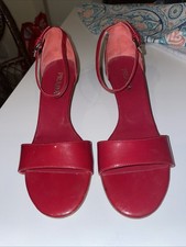 Prada Wedge Heels Womens Size 6 36.5 Shoes Red Patent Open Toe Sandals