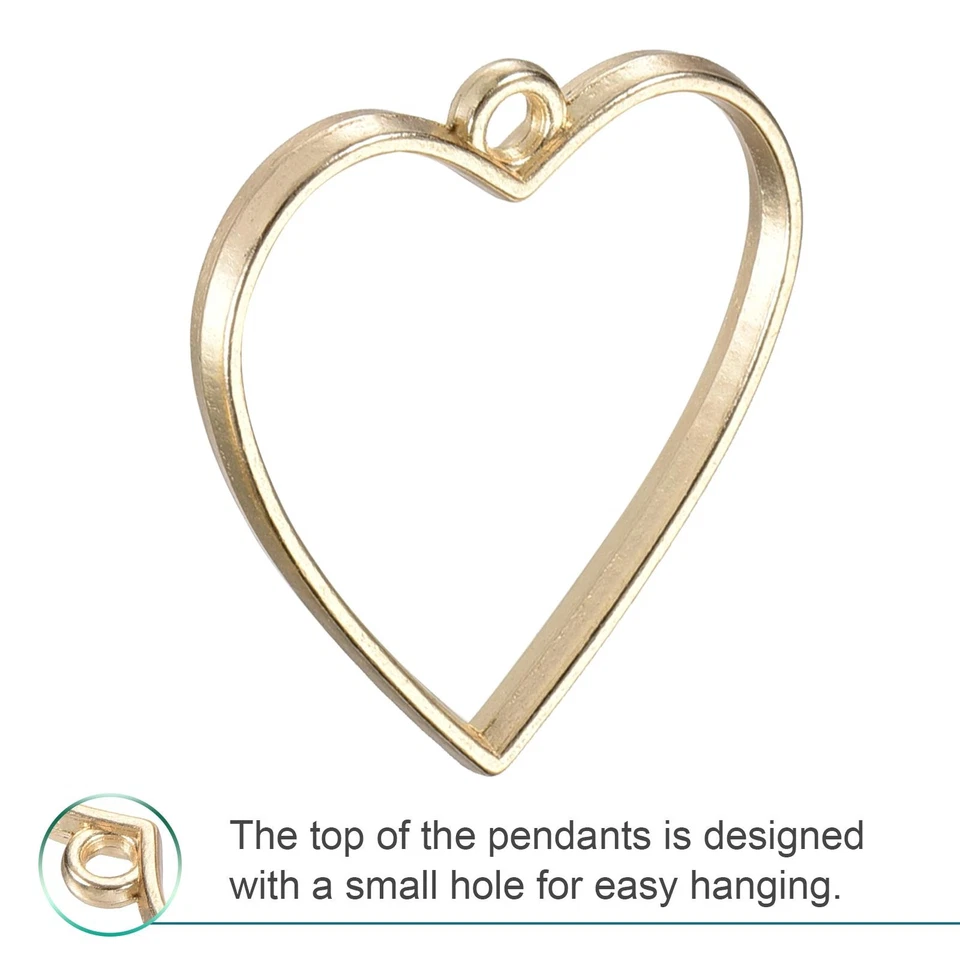 1Set/60Pcs Resin Pendants Frames Heart Shape Alloy Hollow DIY Charms 3 Colors Foto 4 de 4