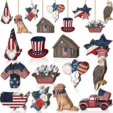 36 Pcs 4th of July Patriotic Ornaments for Tree Wooden Memorial Day Vintage