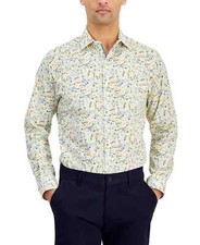 Bar III Men's Slim-Fit Water Floral Dress Shirt, White Apricot, S 14-14.5 