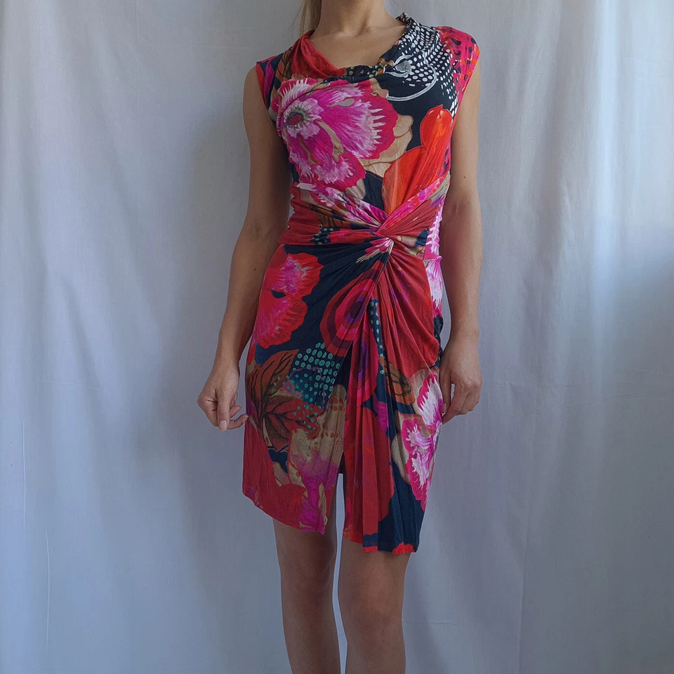 Desigual Womens Dress Size S Bodycon Floral Cowl Neck Sleeveless - Image 4 of 4