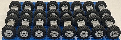 Lego 32 Matched Wheels + Tires + Axles  Car Truck Medium Size: More Than 1/2 lb
