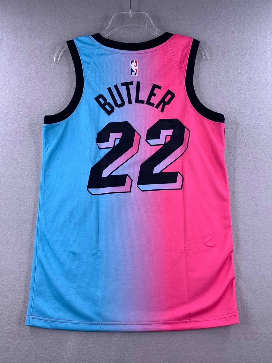 Mænd Trøje Miami Heat Jimmy Butler 22 2020-21 City Edition Pink Blå Swingman