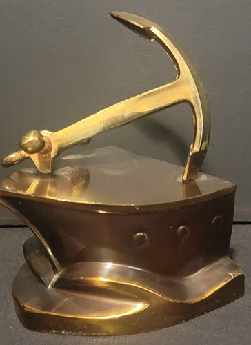 Pair of Vintage PMC Nautical Brass Figural Anchor and Ship Bookends - Picture 12 of 17