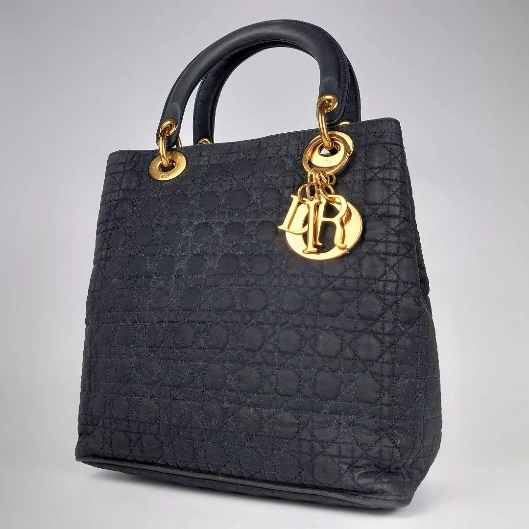Authentique sac à main Christian Dior Lady Dior cannage nylon noir
