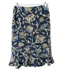 Talbots Women's 100 Pure Silk Blue Paisley Side Zip Lined Skirt Size 4