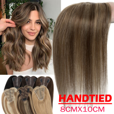 Damen 100% Remy Echthaar Topper Toupee Clip In Hair Toupet Haarteil Spitzenbasis