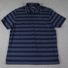 Under Armour Polo Shirt Mens XL HeatGear Loose Golf Blue Striped Short Sleeve