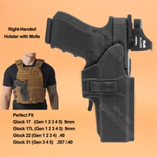 Tactical G17 Holster w/ Molle Fit Glock 17 17L 31 22 Gen 1-5 G17 G22 G31 9mm .40