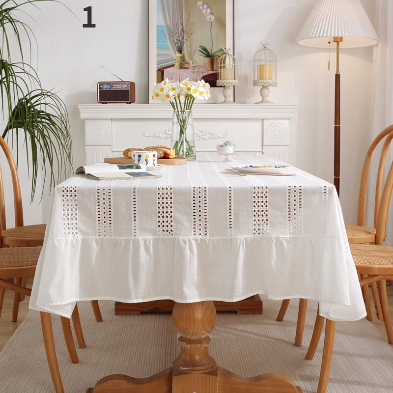 French Romantic Lace Coffee Table Cloth Plain Hollow Out Table Cover Decor White