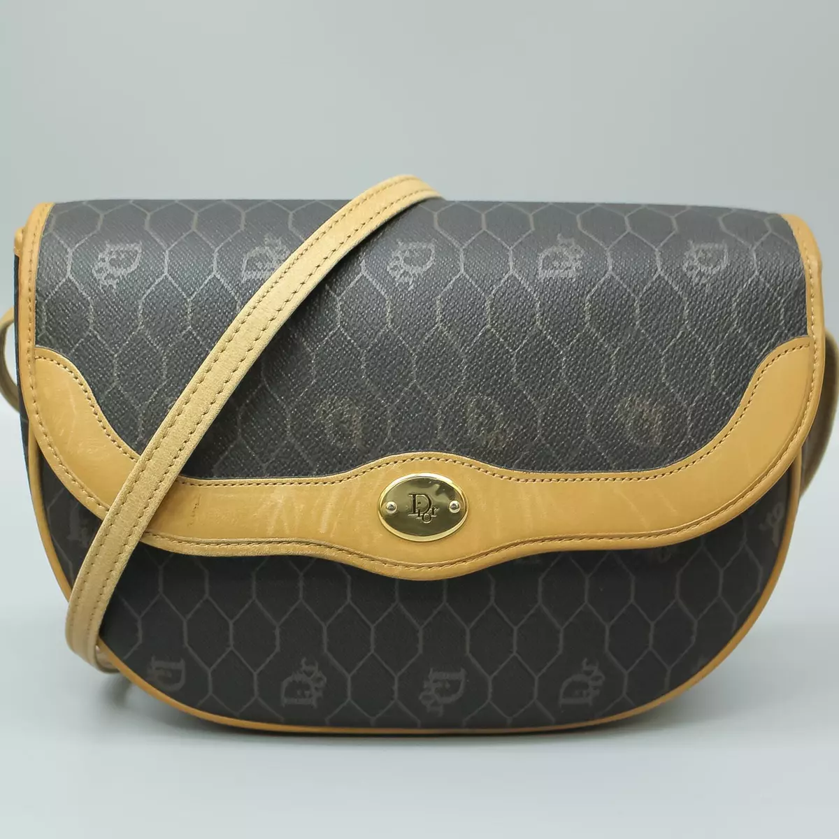 Vintage 80s Christian Dior Honeycomb Monogram Leather Satchel