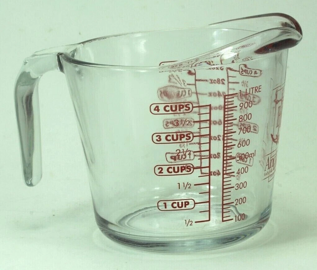 Anchor Hocking 4-Cup 1-Quart 1-Liter Liquid Glass Measuring Cup Red  Lettering