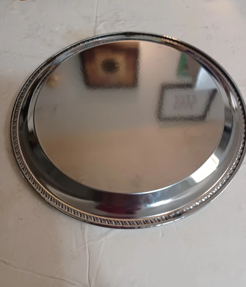 Phoenixware Aluminum Silver Platter floral impressed 12 in tray dish USA made - Image 2 of 2