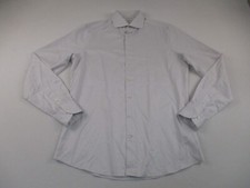 SuitSupply Traveller Men's 16.5 White Gray Striped Slim Fit Long Sleeve Shirt