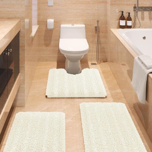 Ultra Soft Non Slip Bathroom Rug Set 3 Piece Chenille Absorbent Plush Mats - Picture 48 of 62