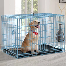 48" Large Metal Dog Crate Kennel Folding Pet Cage with Tray For XL XXL Blue