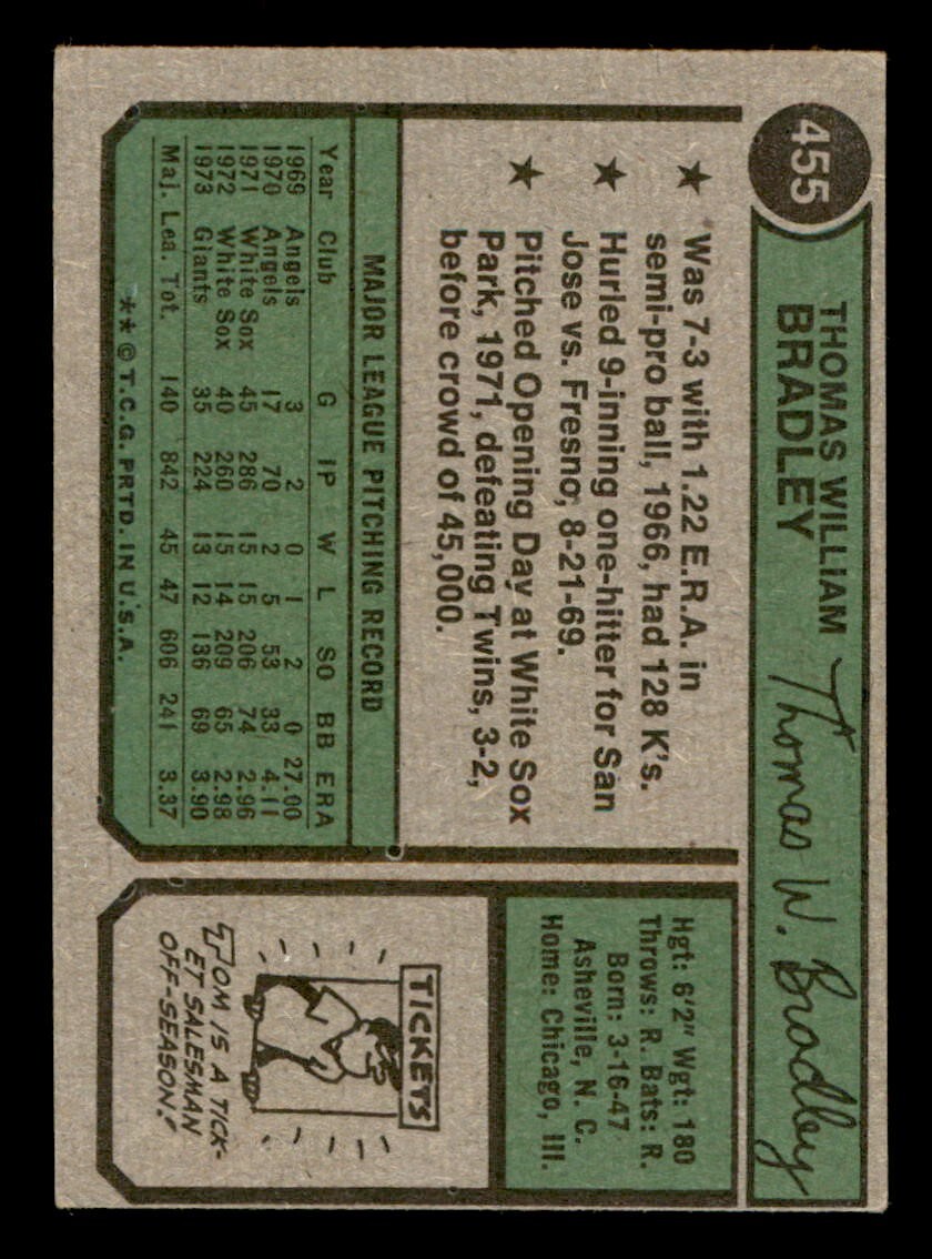 1974 Topps Baseball #455 Tom Bradley VG | eBay