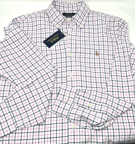 Polo Ralph Lauren Classic Fit Tattersall Oxford Pink Navy Long Sleeve Shirt M - Picture 3 of 6