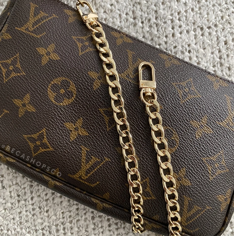 Correa de cadena plana de hombro dorada de repuesto para Louis Vuitton Pochette 16" Foto 2 de 4